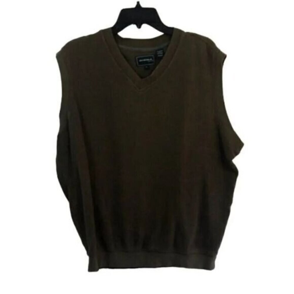 Mens Sweater Vest Brown V-Neck Sleeveless Knit‎ Casual Layering